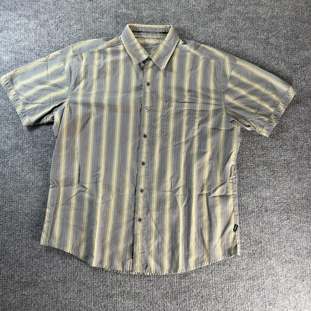 Kuhl‎ Shirt Mens Large Gray Striped Button Front Short Sleeve Outdoor Hiking